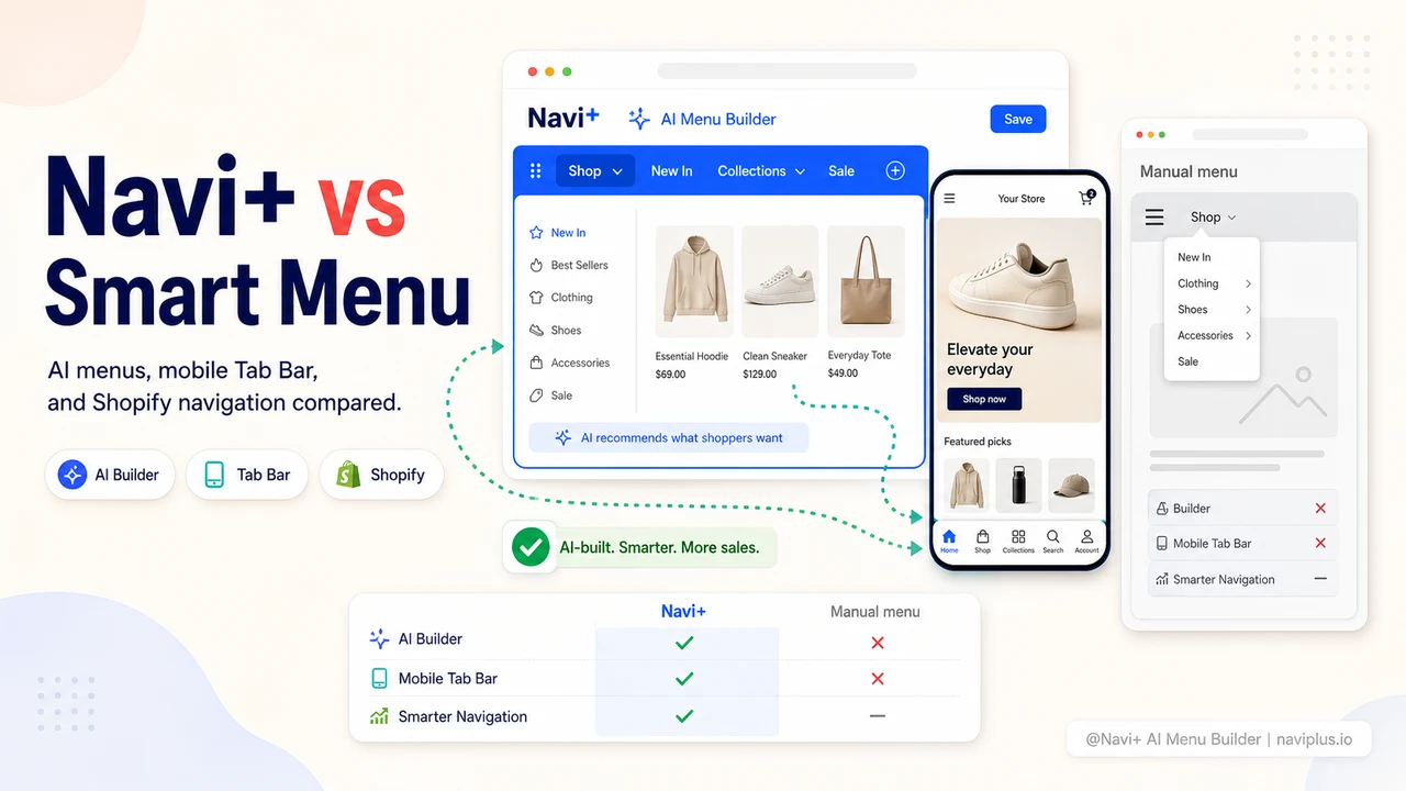 Navi+ vs Smart Menu comparison illustration