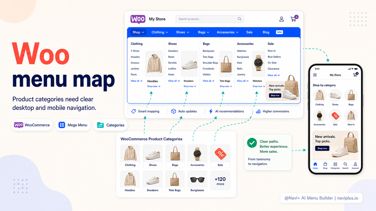 WooCommerce store navigation — desktop mega menu