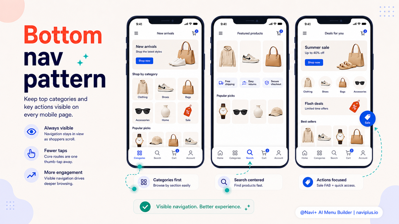 Tab Bar navigation examples from major ecommerce apps