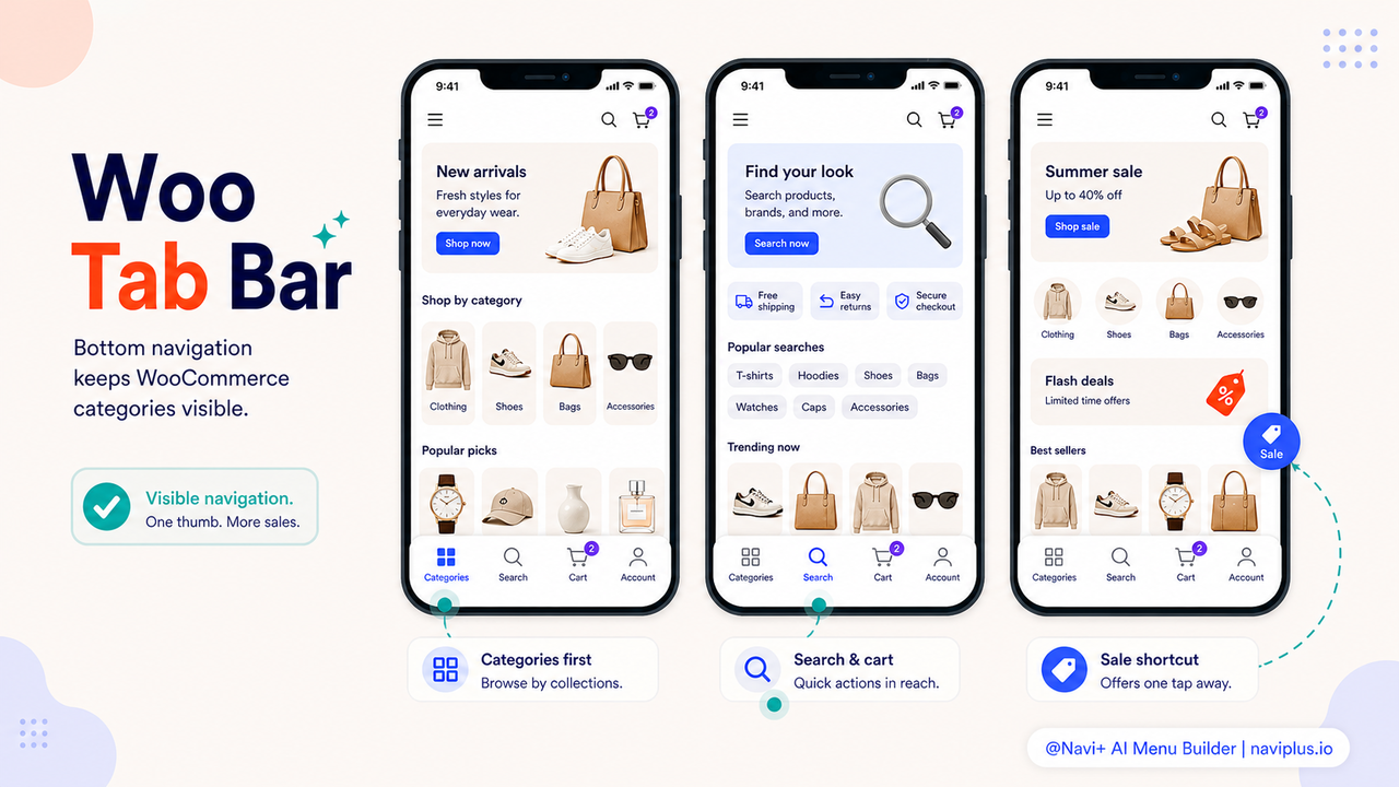Examples of Tab Bar navigation in major ecommerce apps
