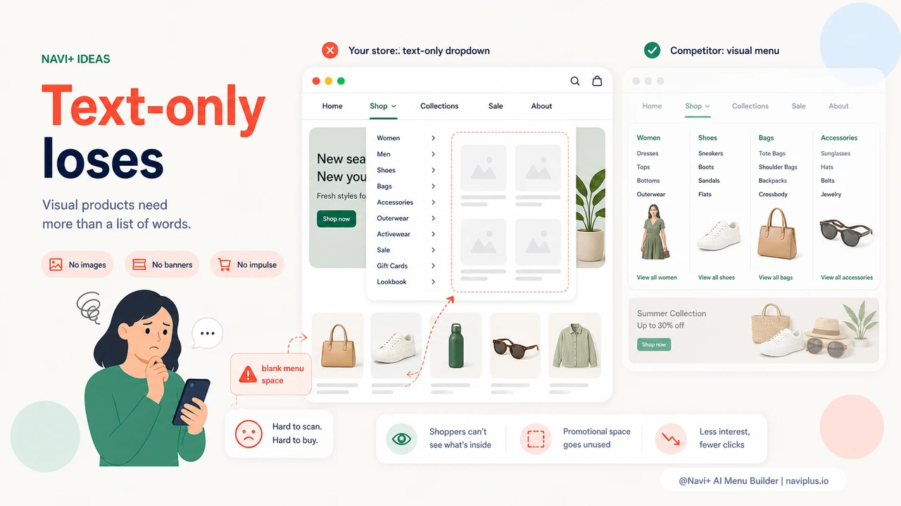 Visual dropdown menu with food and fashion product images