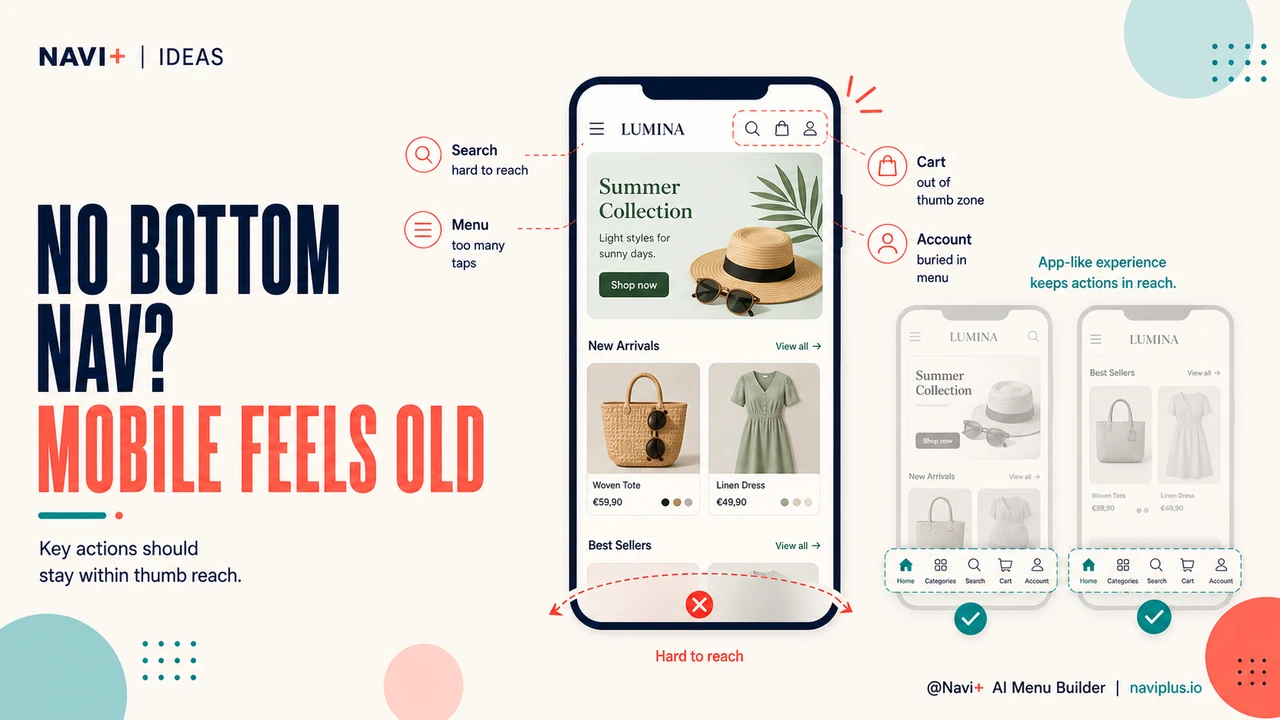App-like bottom navigation bar on a mobile phone