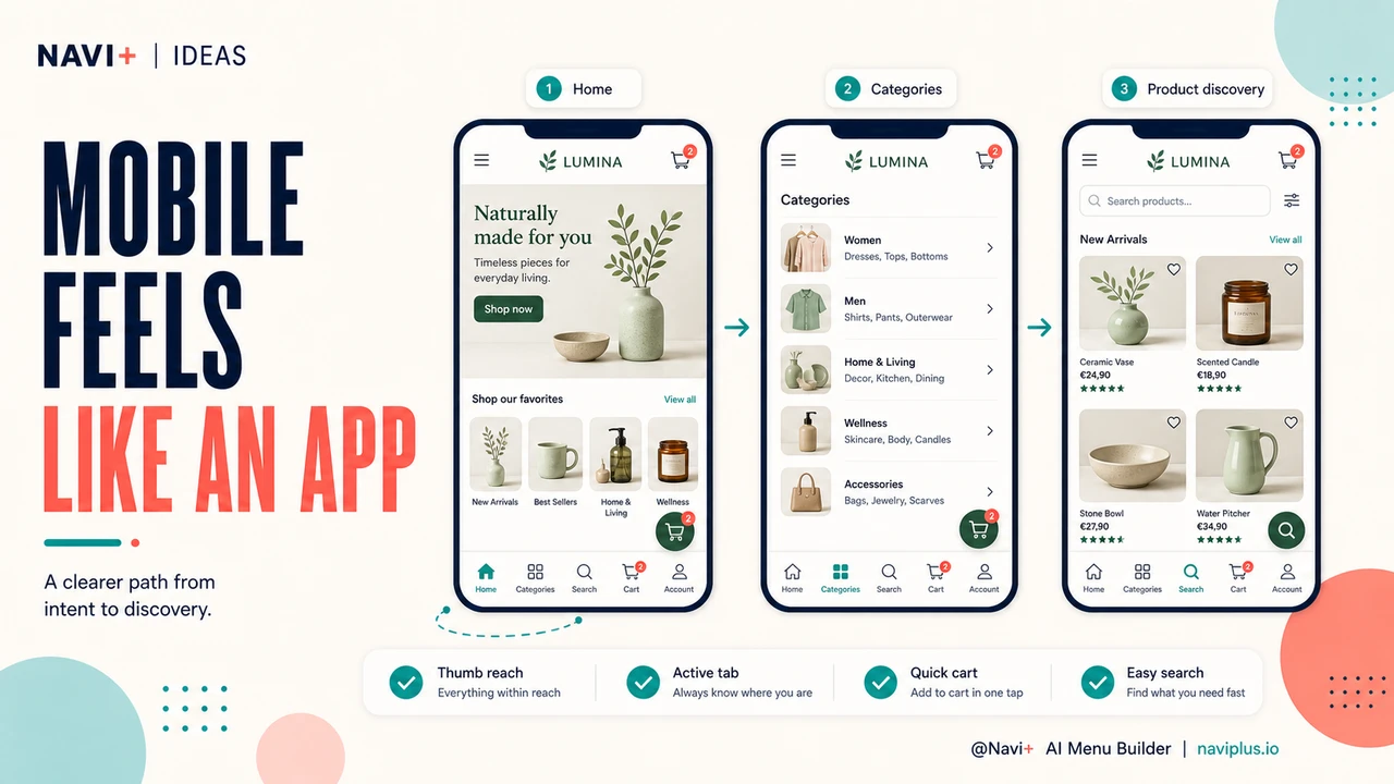 Outcome illustration for Your store has no bottom navigation — mobile customers feel like they're using an old website