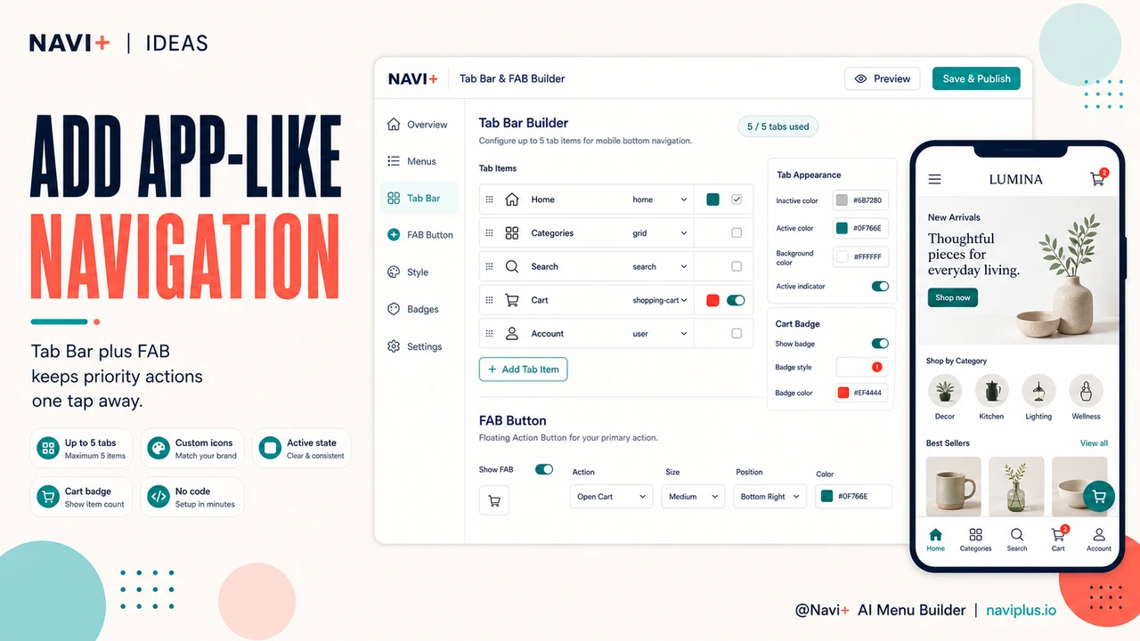 Solution illustration for Your store has no bottom navigation — mobile customers feel like they're using an old website