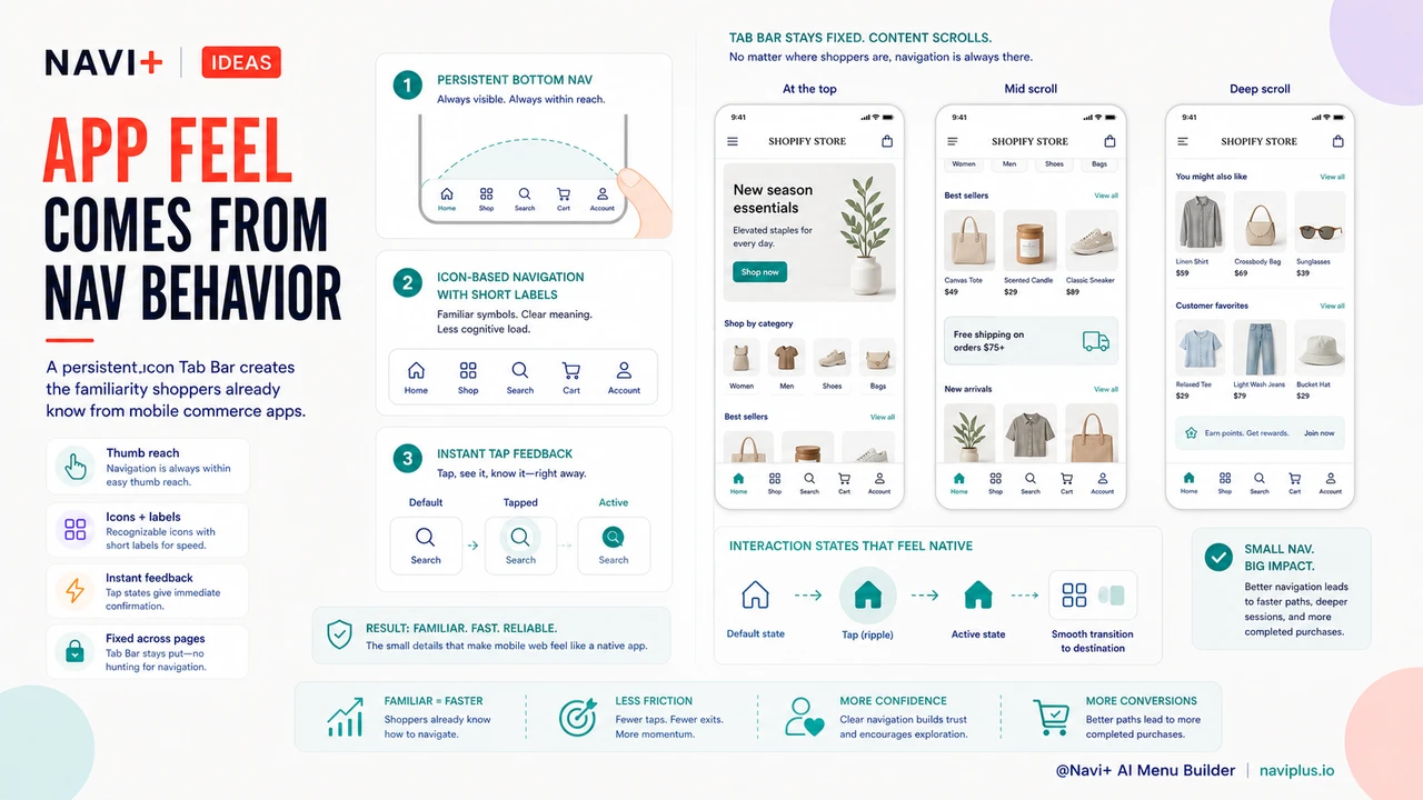 Solution illustration for Get app-like mobile navigation without building an app — or paying for one