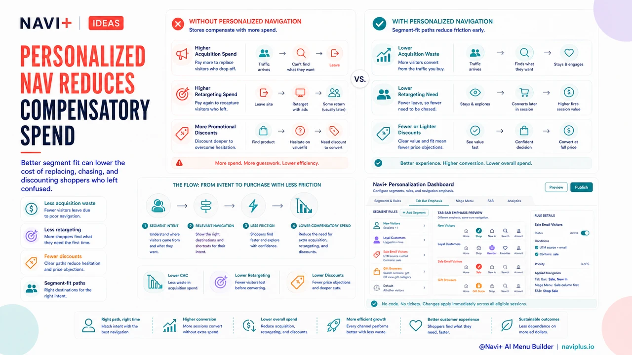 Outcome illustration for Personalized navigation — the ROI case for showing different menus to different visitor segments