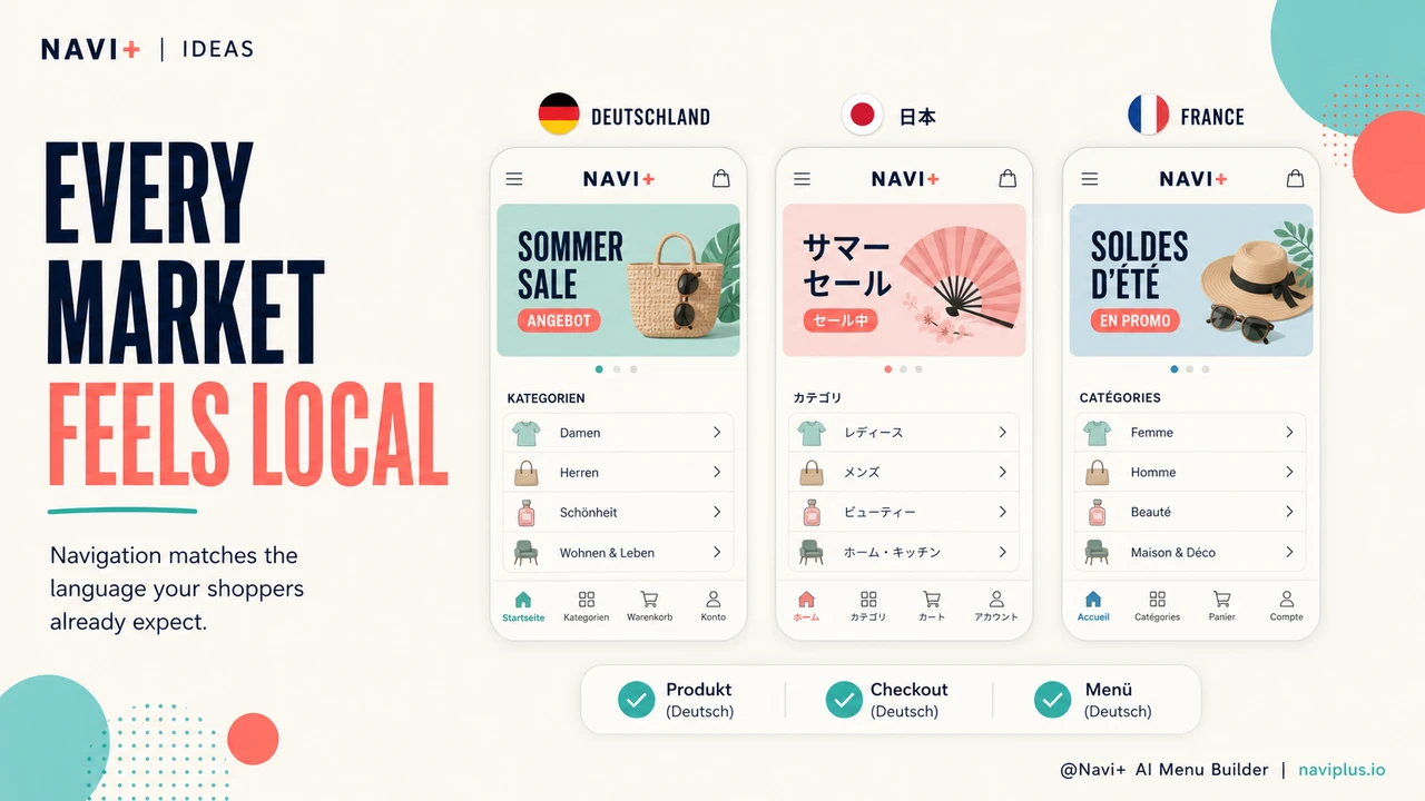 Localized ecommerce navigation matching each market language and storefront experience