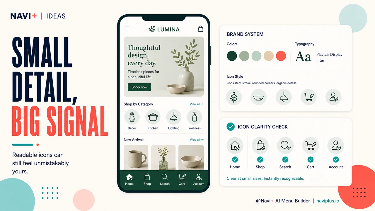 Outcome illustration for Custom icons in navigation — when bespoke icon design is worth the investment and what it communicates