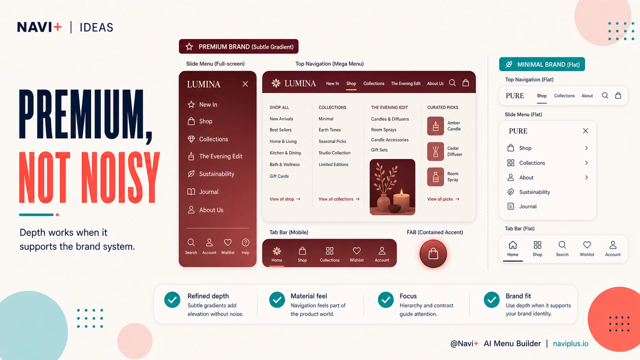 Outcome illustration for Gradient and texture in navigation — when color depth signals premium better than flat backgrounds