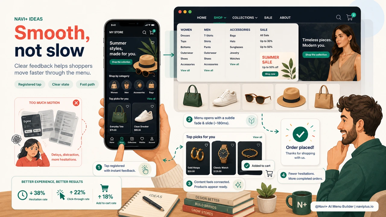 Outcome illustration for Micro-animations in navigation — where motion adds clarity and where it detracts