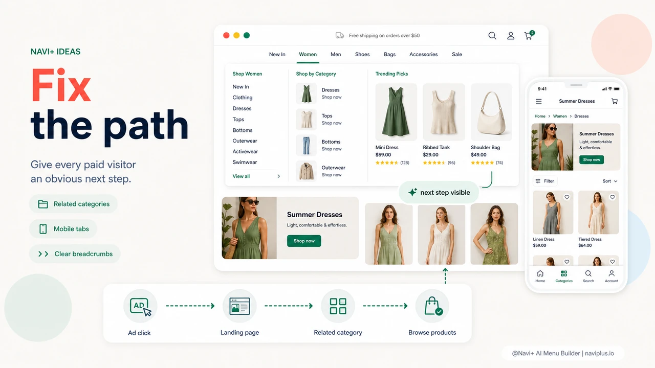 Solution illustration for Paying for ads but customers bounce immediately — poor navigation is breaking your funnel