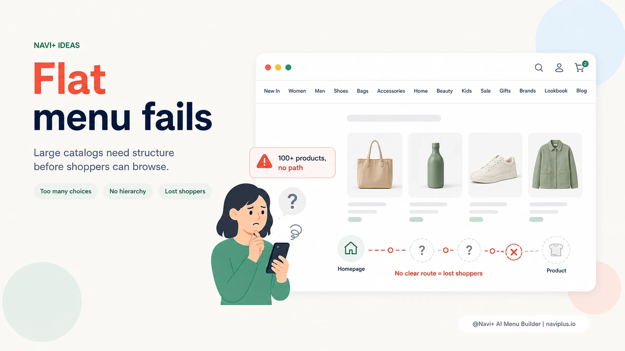 Ecommerce website with a flat and basic navigation menu