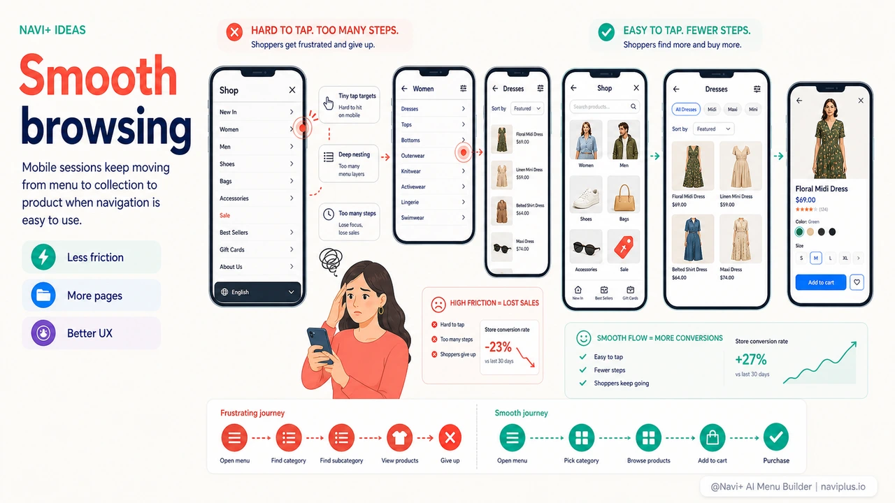 Smartphone mobile shopping experience with improved menu UX