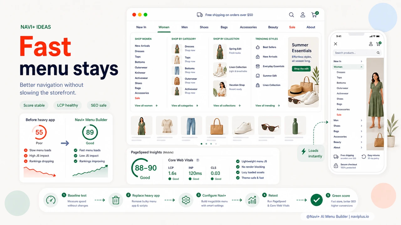 Outcome illustration for A menu app is slowing down your store — PageSpeed in the red, Google rankings dropping