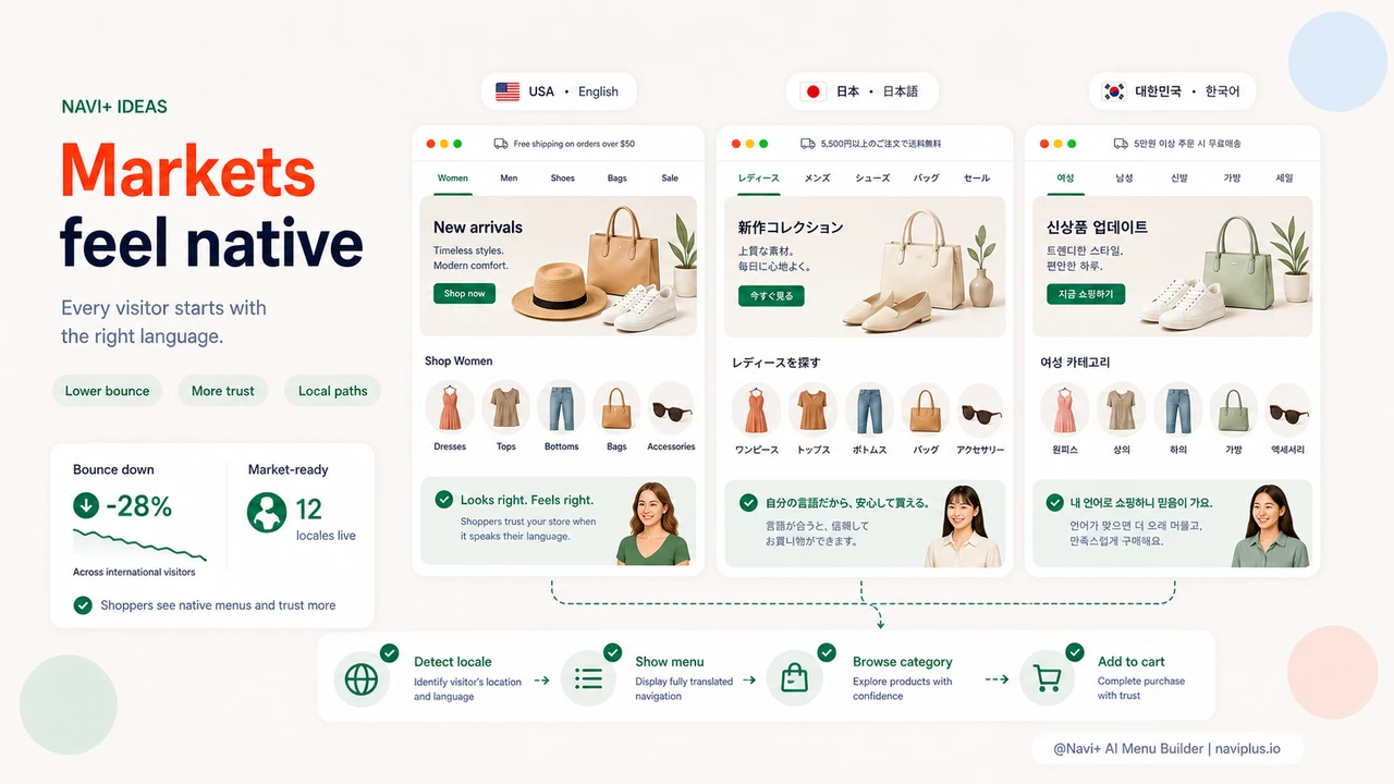 Outcome illustration for Selling internationally but the menu shows the wrong language — foreign customers lose trust immediately