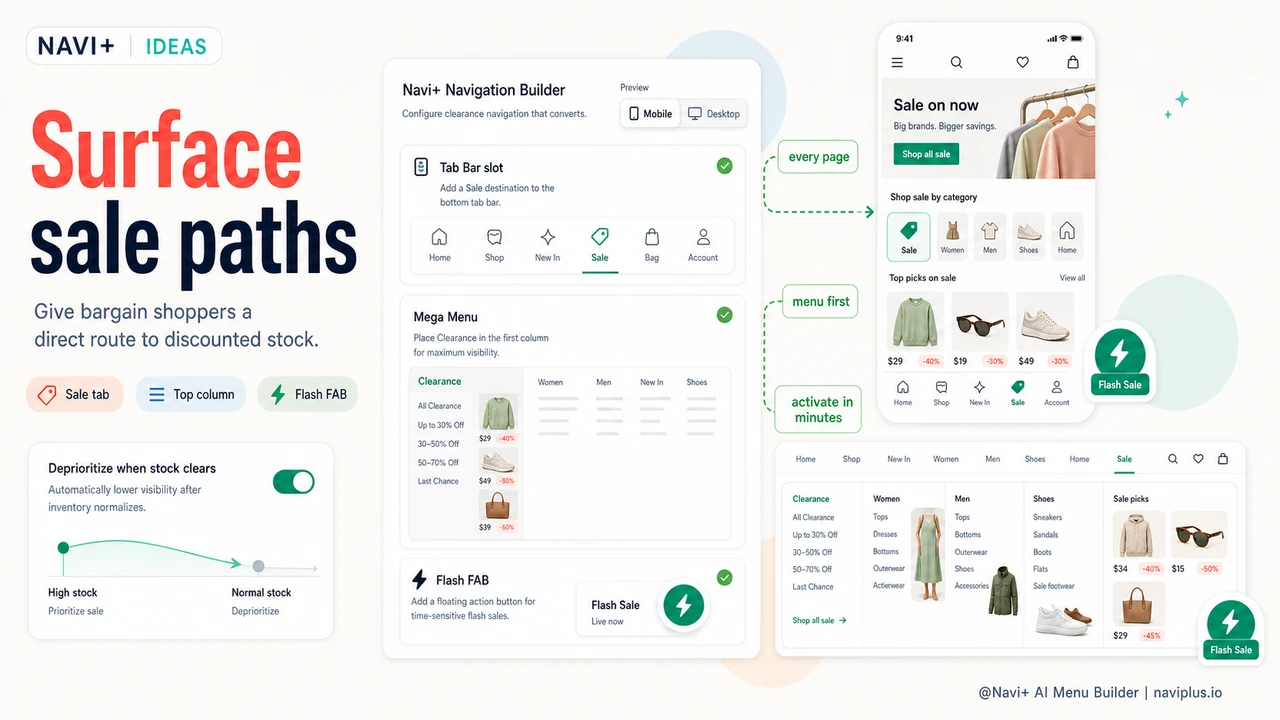 Solution illustration for Clearance navigation done right — turn excess inventory into conversion wins