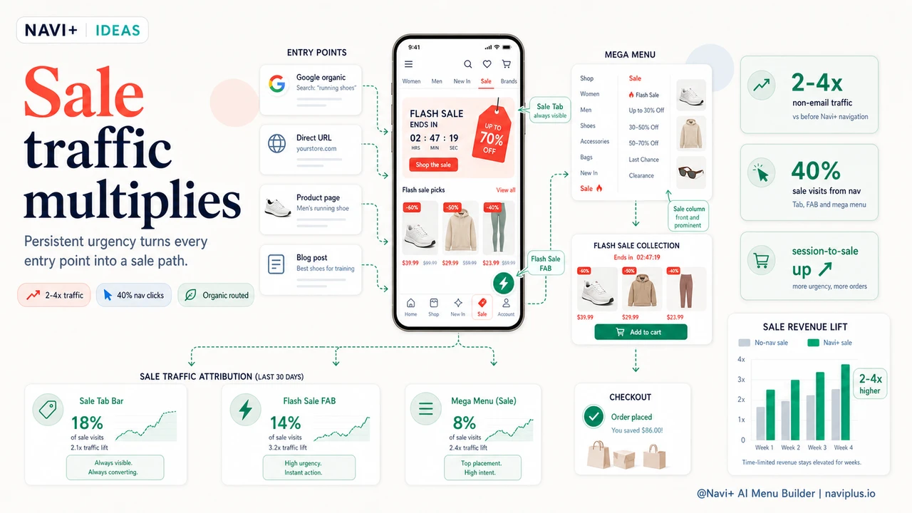 Outcome illustration for Flash sale navigation — how to configure your menu to maximize time-limited revenue
