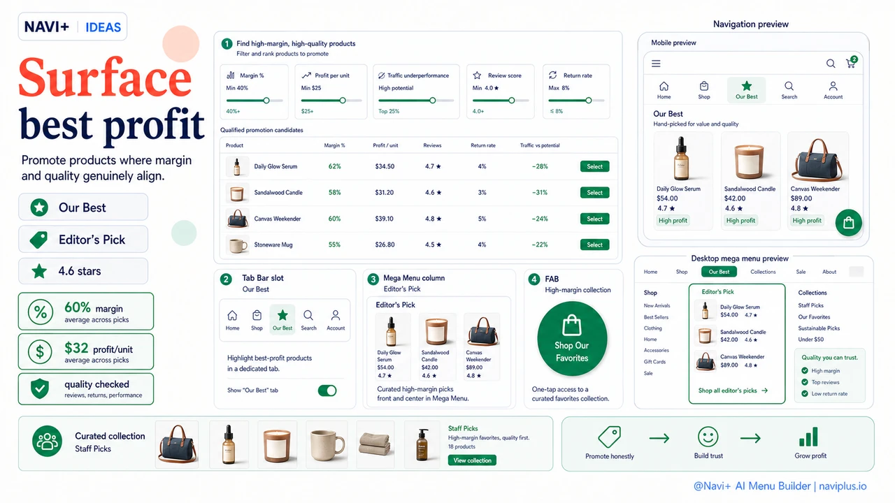 Solution illustration for High-margin product visibility in navigation — the revenue lever most store owners overlook