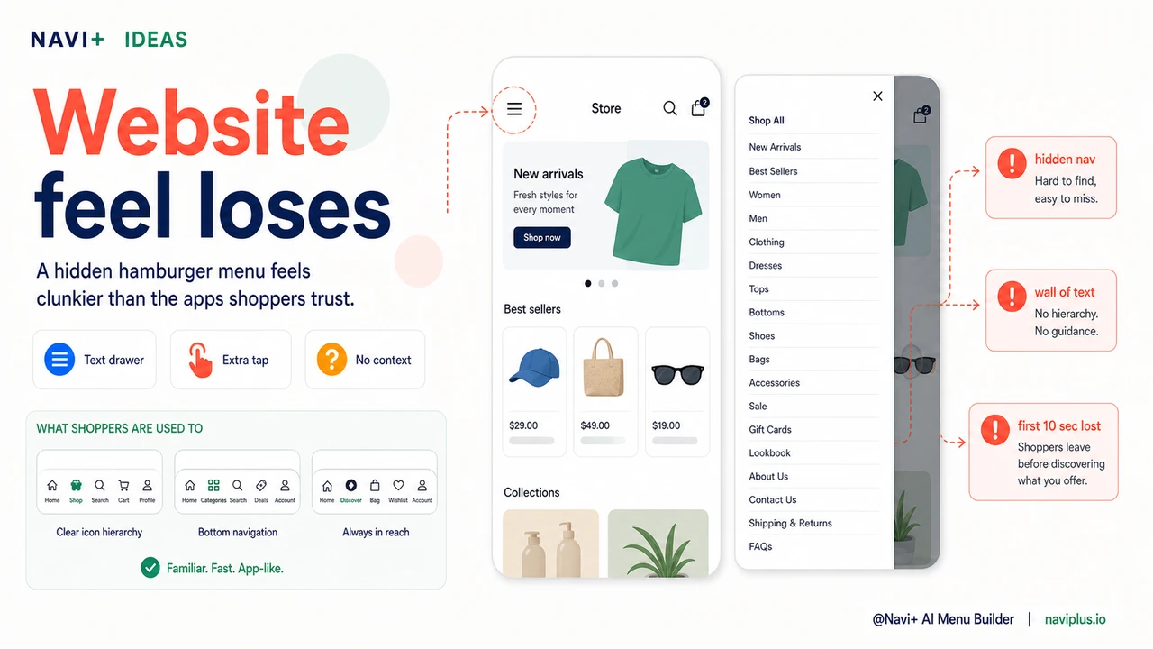 App-like mobile Tab Bar navigation for ecommerce stores