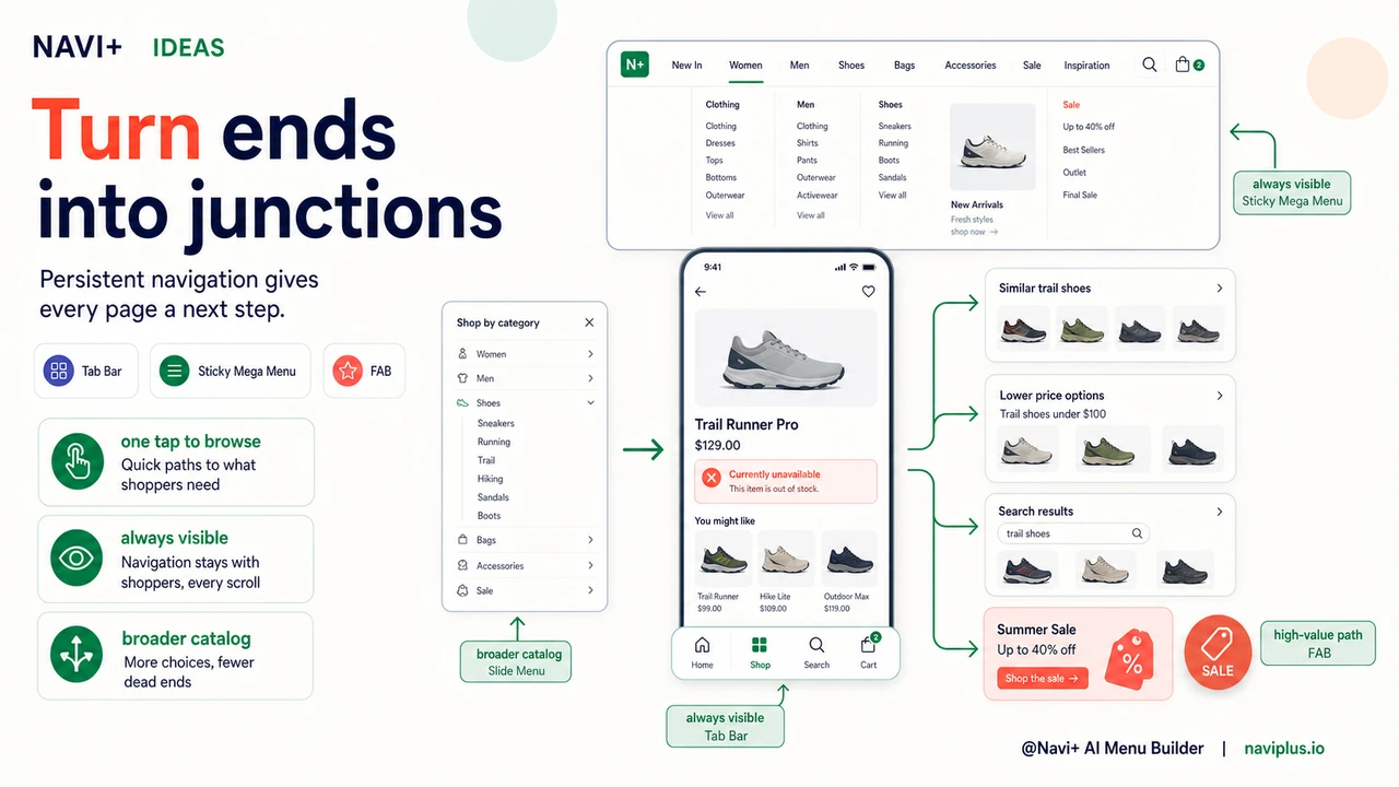 Solution illustration for Dead-end pages are quietly bleeding your store's revenue — and your navigation is the fix