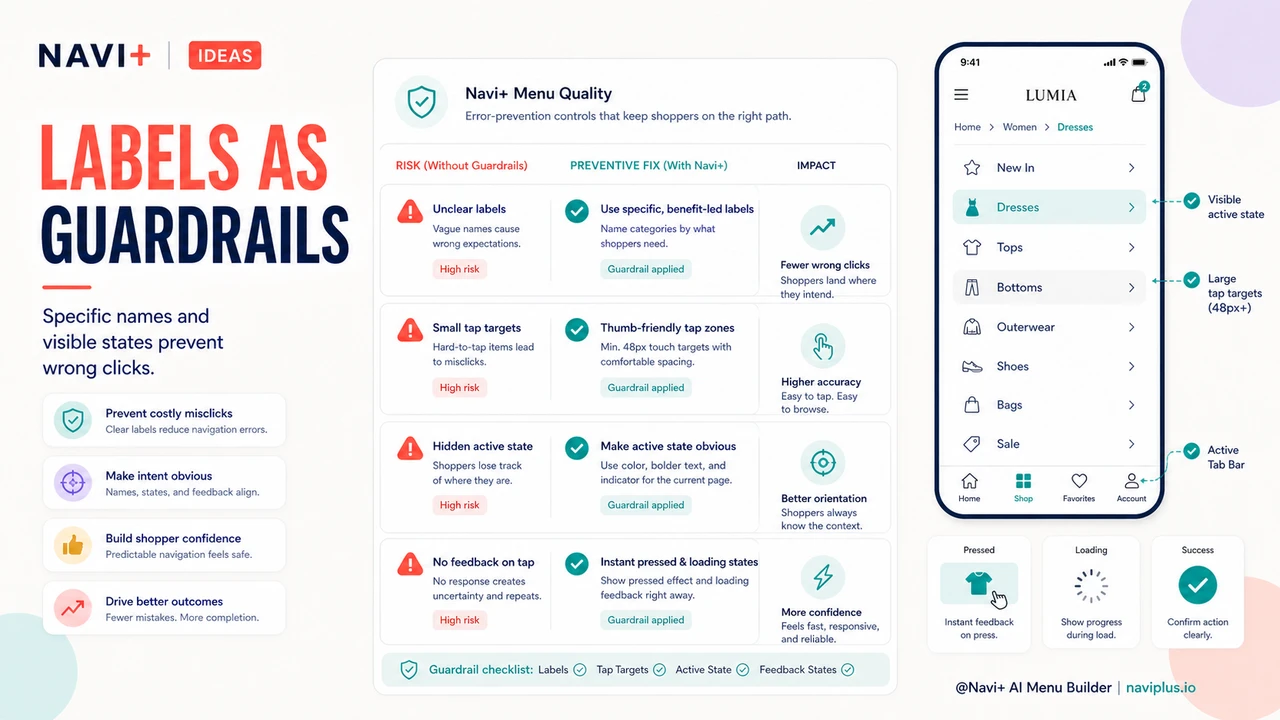 Clear navigation states preventing shoppers from choosing the wrong category