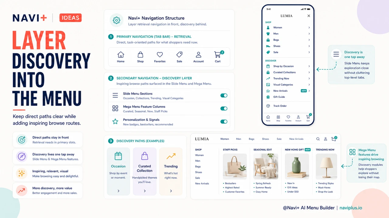 Solution illustration for Navigation for product discovery — designing menus that help browsers become buyers