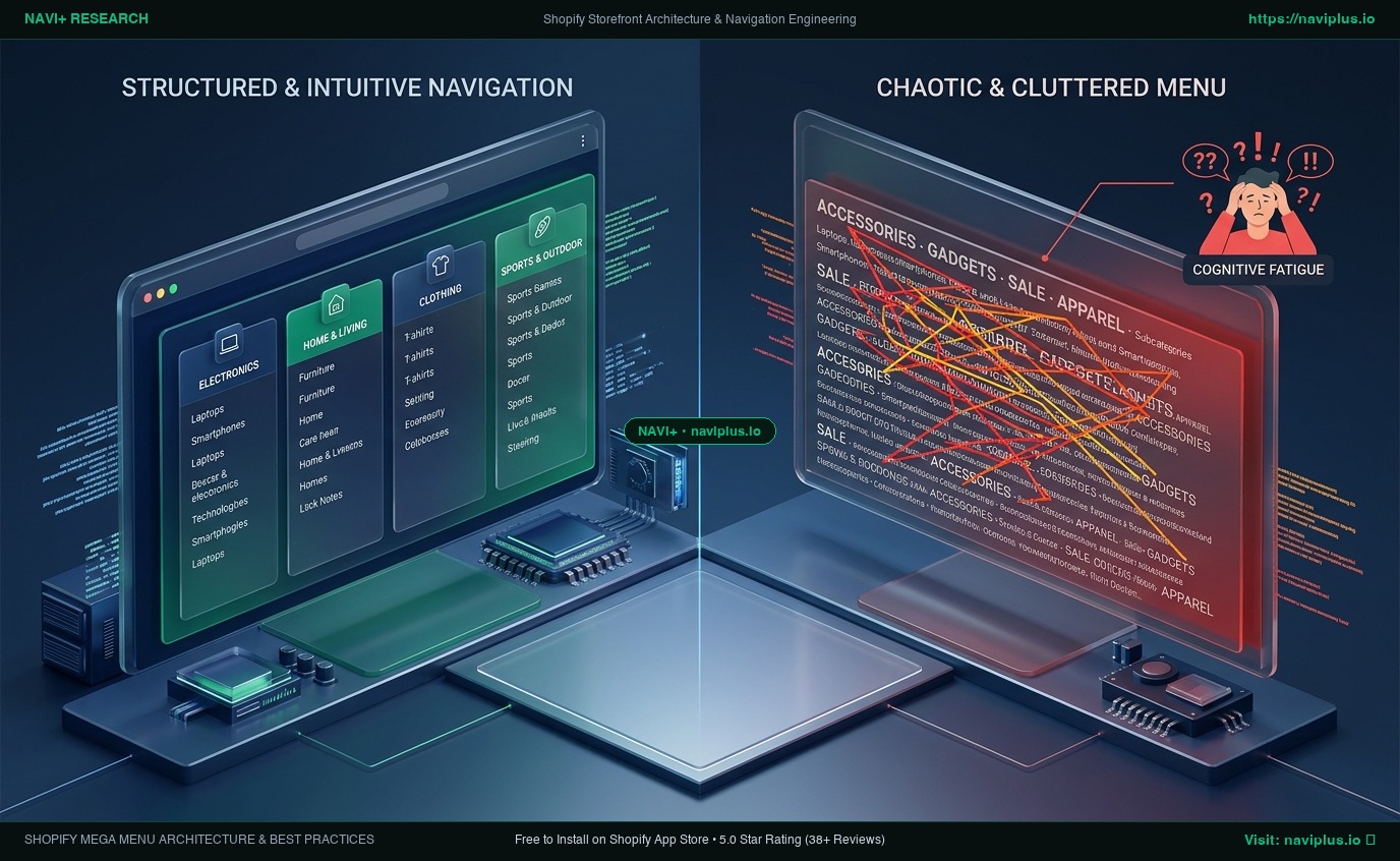 Shopify Mega Menu Architecture Comparison: Structured Navigation vs Cluttered Layout